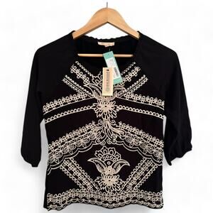 Skies Are Blue Women's Black Embroidered Top XS